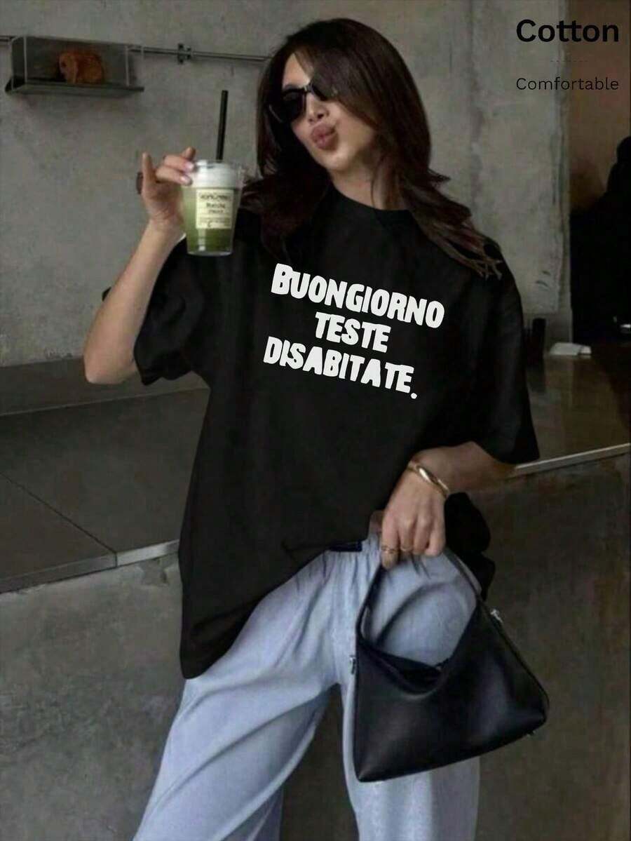 Camiseta de algodón puro, de manga corta para mujer, con el eslogan "Buenos días, jefes incompetentes", cuello redondo de color sólido, suave y cómoda, adecuada para fiestas, informal, para mujer, ropa de invierno para mujer, divertida, linda, negra, blanca, de verano, para mujer, ropa de Pascua para mujer, para todas las estaciones, oficina/salón/hogar/minimalista, estilo occidental para mujer, ropa, estilo retro americano, unisex, ropa exterior, otoño, tallas grandes para mujer, verano, festival de música, blanca. - negro - Ver 1