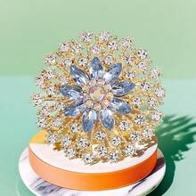 1pc Rhinestone Crystal Flower Brooch, Shiny Large Crystal Floral Lapel Pin - Flowers - View 1