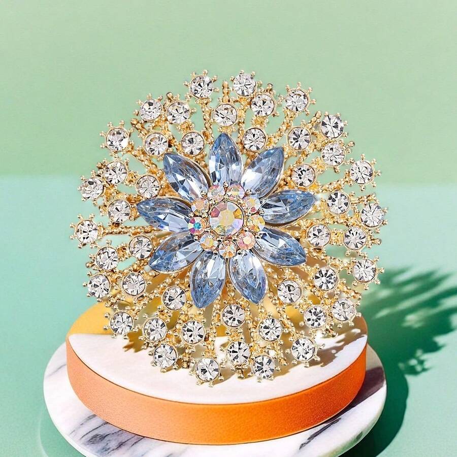 1pc Rhinestone Crystal Flower Brooch, Shiny Large Crystal Floral Lapel Pin - Flowers - View 1