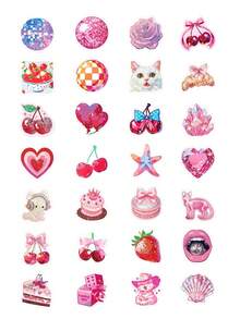 50pcs Cute Summer Pink Girl Stickers, Shiny Strawberry & Cherry Stickers Suitable For Teens, Water Bottles, Laptops, Phone Cases, Gift Packaging, Room Decor - 1 Set - View 10