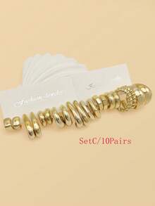 10-40 Pairs, Latest European & American Fashion Style, Plastic & ABS Material, Fashionable Gold Plated C-Shaped Hoop Earrings, Popular Women Earrings - Gold - View 11