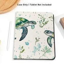 1個海龜與水生植物圖案翻蓋式平板電腦保護殼，附筆槽，適用於Honor 8/9/10、Honor X8/X8A/X9/X8Pro/X9Pro/X9A/V8 Pro/GT 11.5吋、Matepad Pro/Matepad SE 11/Matepad 11、Apple 第10代/11 2025 (A16)、A9/A9+/A11/S11/S10 FE+及其他熱門機型 - 彩色 - 查看 6