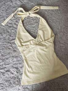 Women's Backless Halter Top With Decorative Starfish Pendant - Yellow - View 2