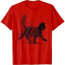 Minimalist Urban Fashion T-Shirt With Cat Art, Funny Women's T-Shirt, Summer Casual, Humorous, Short Sleeve, Gift For Cat Lovers, Vintage Y2K Style - 白色 - 查看 8