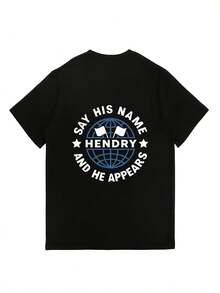 Camiseta Estampada Hendry de 180g para Mujer, Talla - Corte Holgado, Cuello Redondo, Manga Corta, para Reuniones Familiares, Regalos de Cumpleaños y Eventos de Equipo, Lavable aáquina, Estilo Casual Vintage Unisex, Camiseta de Algodón de Manga Corta y Cuello Redondo. - Negro - Ver 2
