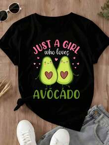 Women's T-Shirt "Only A Girl Who Loves Avocados" With Avocado Couple Design, Ideal For Casual Wear And Fun Outfits, Perfect For Everyday Wear And Gift Ideas - 黑色 - 查看 2