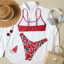 Nuevo y popular bikini estampado, sexy, ajustado, sin tirantes, sin espalda, de cintura alta, ideal para vacaciones, puro y seductor. - Traje de baño de dos piezas popular en el mercado internacional - Ver 3