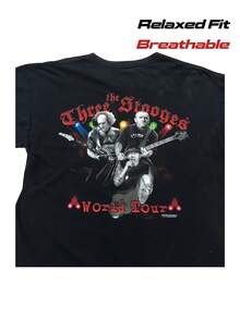 Camiseta vintage de la banda de rock Three Stooges, cuello redondo, corte holgado, sudadera, adecuada para ocasiones casuales y formales, lavable a máquina, transpirable, top deportivo, regalo, adecuada para Navidad y Año Nuevo en familia, camisas de mujer, blusas para mujer, blusas casuales para damas, atuendo de fiesta, moda moderna, estilo urbano, uso diario, ropa para clima cálido, ropa diaria de verano. - Negro - Ver 7