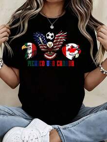 Camiseta Blanca con Bandera de Águila de la Selección Nacional para la Copa Mundial de Fútbol 2026 de México, Estados Unidos y Canadá, Diseño con Emblema y Texto para Eventos Deportivos y Ropa de Fanáticos) playeras de mujer - Negro - Ver 1