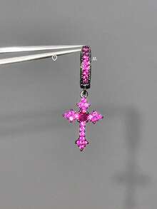 1 pieza Pendiente de aro con cruz de cristal de colores vintage, pendiente de estilo gótico sofisticado y exclusivo - Multicolor - Ver 4
