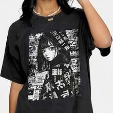 Anime And Manga Hoodies, Anime Lover T-Shirt, Anime Graphic T-Shirt, Fashionable Anime T-Shirt, Special Unisex Vintage Anime T-Shirt | Exquisite Design | Loose And Comfortable | Easy To Match | - 黑色 - 查看 1