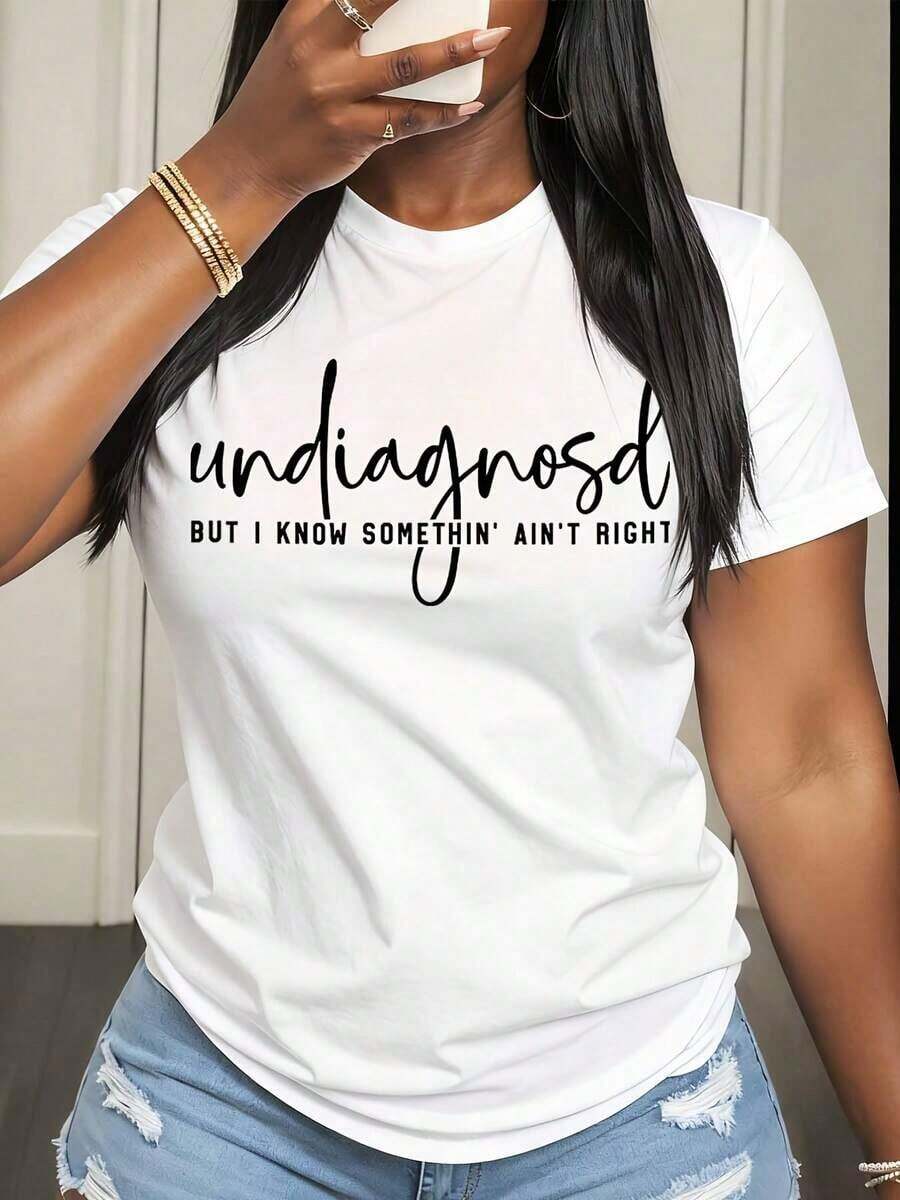 Camiseta de Mujer con Estampado Gráfico "No Estoy Diagnósticada, Pero Sé Que Algo No Está Bien" para Uso Casual y Atuendos Diarios - Blanco - Ver 1