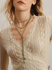 Nocturel 1pc Stainless Steel Sun Pendant Necklace, With Cord, Minimalist & Fashionable Accessory, Layered - Green - View 6