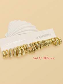 10-40 Pairs, Latest European & American Fashion Style, Plastic & ABS Material, Fashionable Gold Plated C-Shaped Hoop Earrings, Popular Women Earrings - Gold - View 10