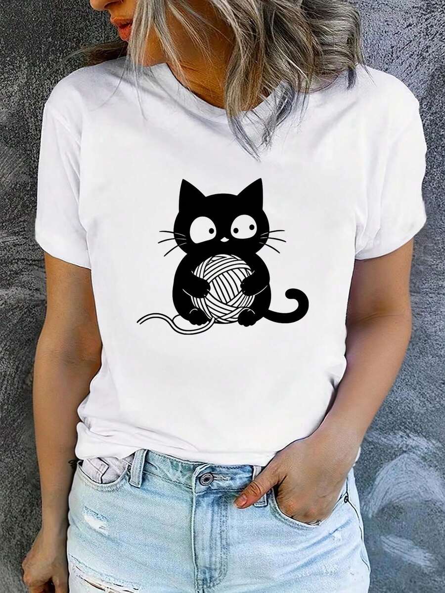 Women's Short Sleeve Crew Neck T-Shirt, Printed, Modern And Casual, Machine Washable, Comfortable Fit, 2D Flat Print Blouses For Women. - White_07 - View 1