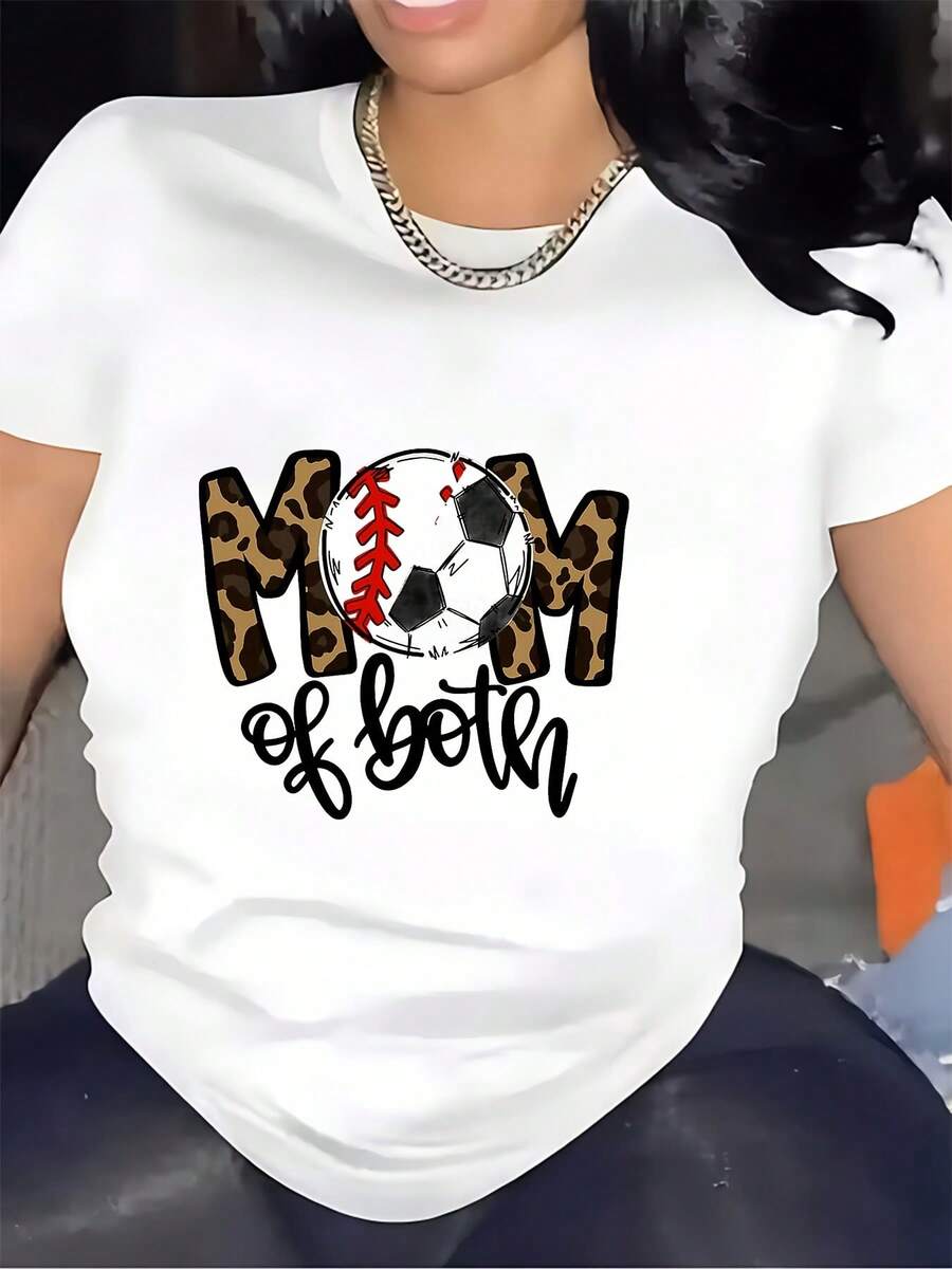 Camiseta con Estampado de Leopardo y Balón de Fútbol "Mommy" - Regalo Perfecto para Celebraciones Familiares, Camiseta de Moda para Mujer de 180G para Uso Diario, Top de Verano Elegante y Cómodo para Mujer - Blanco - Ver 1