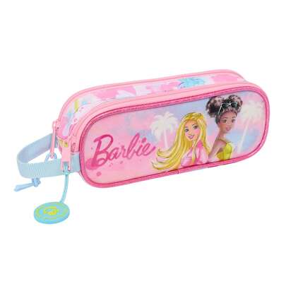 Safta | Double Pencil Case Barbie Painterly, Kids School Organizer With Two Separate Compartments And Zippers, Side Handle, Pencil Case For Back To School, Pink
