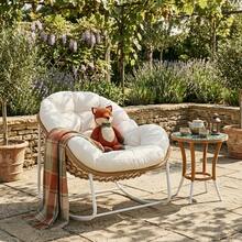 Patio Rocking Chair With Padded Cushion Indoor Outdoor Comfy Papasan Rocker Chair With Upgraded Steel Frame Oversized Rattan Egg-Shaped Lounge Chair For Front Porch, Garden, Bedroom - Màu be - Xem 3