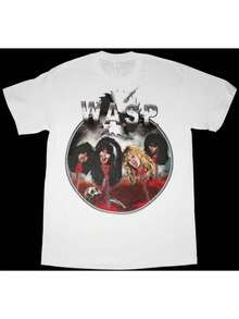 Camiseta clásica unisex vintage, adecuada tanto para hombres como para mujeres, con un estampado de la banda WASP, hecha de tela suave.Estas camisetas lavables a máquina son la elección perfecta para un estilo casual urbano en todas las estaciones. - Blanco - Ver 6