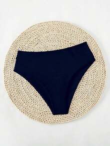 Bragas bikini de cintura alta unicolor - Azul marino - Ver 6