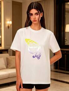 Camiseta de manga corta para mujer de 180g - Cuello redondo con diseño de mariposa, estilo casual, corte holgado, adecuada como regalo para el Día de la Madre, para uso diario, actividades en equipo, lavable aáquina, transpirable - (No transparente) - Camiseta unisex de algodón holgada de estilo vintage urbano con cuello redondo y manga corta. - Blanco - Ver 7