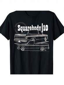 1 Camiseta de Patrón de Camión Clásico con Cuerpo Cuadrado, %, Manga Corta, Cuello Redondo, Estilo Casual, Diseño de Caricatura, Tejido de Punto, Lavada - Camiseta Gráfica Negra para Hombre Casual de Manga Corta Tee Hombre Verano Hawaiano Caza Hombre Cl - Negro - Ver 6