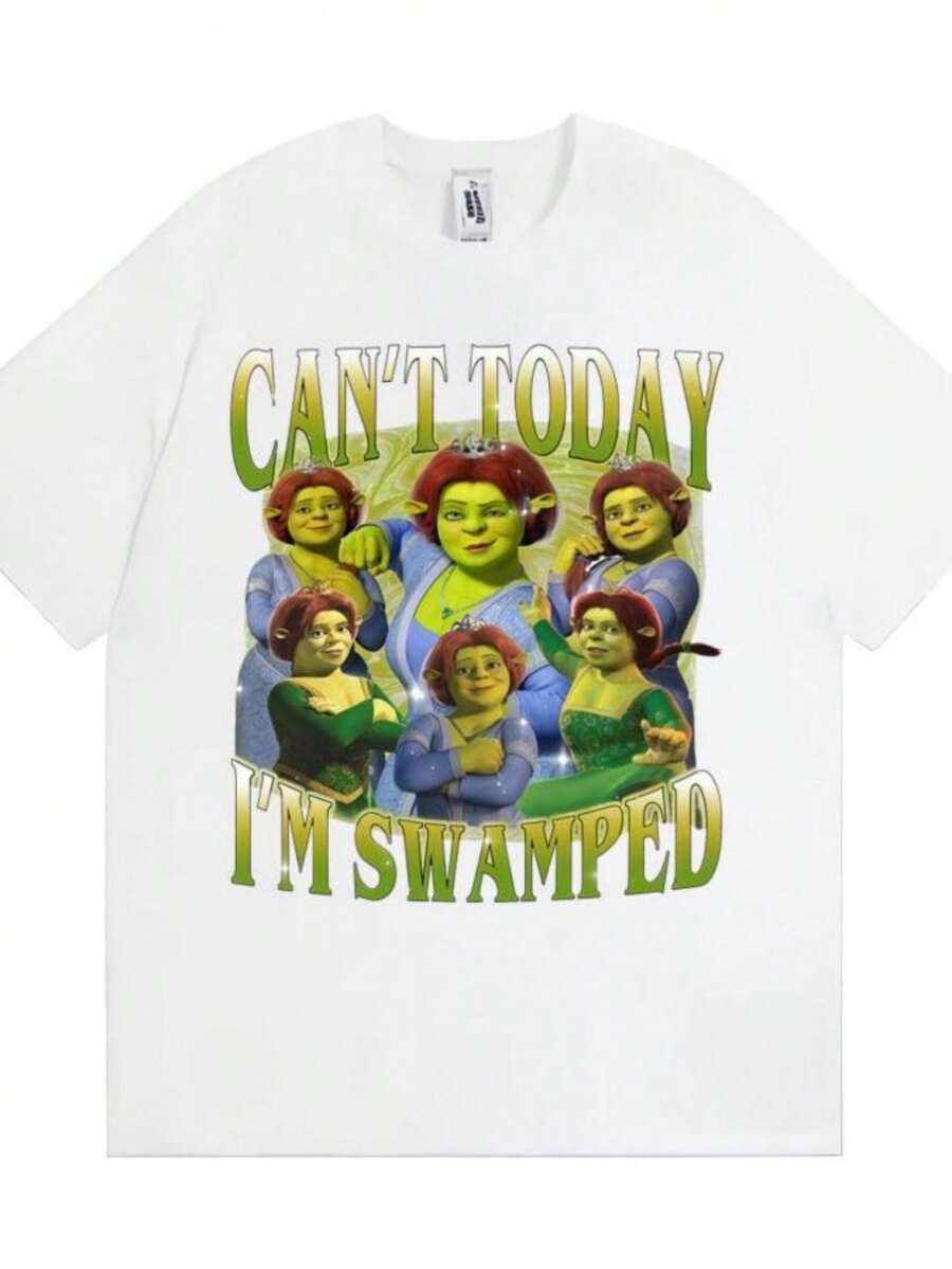 blusas para mujer Funny Fiona and Shreks Meme T Shirts Can't Today I'm Swamped Graphic T-shirts Men Women Fashion Humor Cotton Short Sleeve T Shirt - Blanco - Ver 1