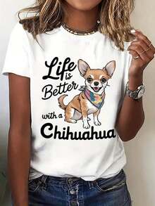 playeras de mujer algodon Casual Women'S Short Sleeve T-Shirt |   Diseño con estampado de mascotas adorables, cómodo y agradable para la piel, perfecto para todas las estaciones, disponible en múltiples colores y tallas, ideal para reuniones sociales, actividades al aire libre o fines de semana de relax. - Blanco - Ver 7