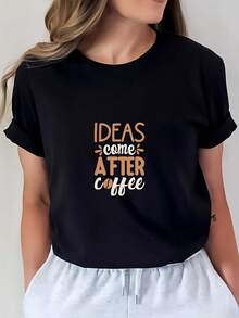 Camiseta 100% algodón "La inspiración viene después del café" - Un regalo perfecto para familiares y amigos, ideal para vacaciones de verano, actividades de team building en la empresa y uso diario - Elegante y cómoda. Camiseta de manga corta cómoda y versátil. - Negro - Ver 7