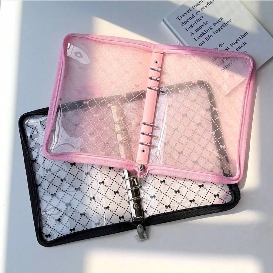 Cute A6 Photo Card Storage Album With Zipper, Sticker Organizer, Bow Pattern PVC Cover, 6-Ring Loose Leaf Photo Album, Suitable For Photo Cards And Collectibles,Back To School,Card Holder - Multi-color - View 1