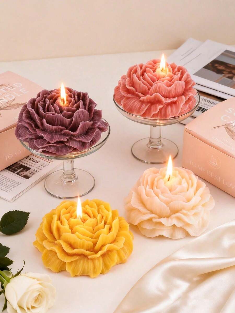 1PC Handmade Floral Scented Candle Gift, Flower Shaped Soy Wax Candle Decor, Creates Ambiance, Suitable For Valentine's Day, Couples, Women, Girls, Wedding, Halloween, Christmas, Graduation, Birthday, Mother's Day, Home Decor - Multi Scents - View 1