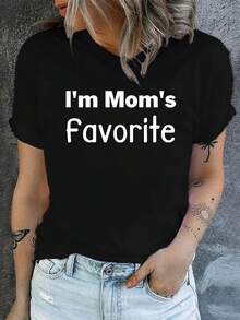Playeras de Mujer de Algodón Oversize Moda 2026 I M Mom S Favorite US06 Code Ropa de Manga Corta para Mujer Cómoda, Suave, Simple para Uso Diario, Top de Manga Corta - Negro - Ver 7