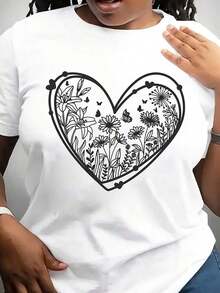 Camiseta Moderna Minimalista de San Valentín, Camiseta con Corazón Floral, Top de Amor, Regalo para Ella (), Atuendo de San Valentín para Maestra, para Mamá o Novia, Casual para el día a día - Blanco - Ver 7