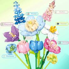 865片DIY積木花束套裝,3D組裝拼圖,逼真植物模型,培養耐心的教育玩具,居家桌面裝飾,花卉愛好者的理想禮物,適用於父親節/母親節、生日、感恩節、節日 - 彩色 - 查看 5