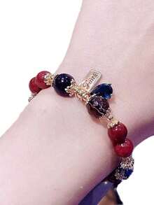 1pc Strawberry Quartz Bracelet, Pendant Charm Bracelet, Gift For Girlfriend/Best Friend - Red - View 3