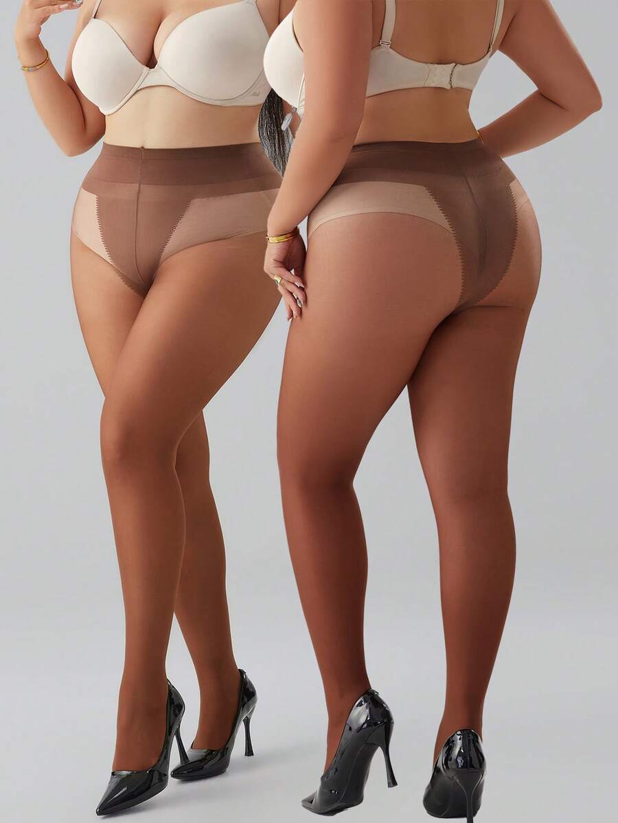 2 Paar Oversize Strumpfhosen für Damen, sexy 30D transparente kaffeebraune Strumpfhosen, modisch minimalistisch, bequem & vielseitig - Kaffeebraun - Übersicht 1