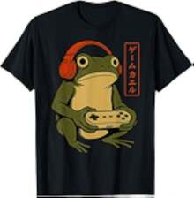 Camiseta informal holgadaJapanese Gamer Frog Art Men Women Boys Funny Vintage Gaming T-Shirt,Camiseta estampada de verano, cuello redondo, informal y versátil, ideal para el día a día, viajes o vacaciones, apta para niños, niñas y adolescentes, diseño unisex. - Negro - Ver 6