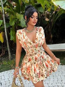 MEXSHEIN  Vestido de vuelo con estampado floral para vacaciones, vestido bohemio, vestido de mujer para vacaciones, vestido de cena de vacaciones, vestido de Havana Nights, vestido de vuelo, playa, primavera, verano, vestido sexy de vacaciones, vestido de verano para mujer, vestidos de vacaciones para mujer, conjunto de verano para mujer, vestidos hermosos para mujer, vestido floral bohemio para mujerMEX ETMP - Multicolor - Ver 5