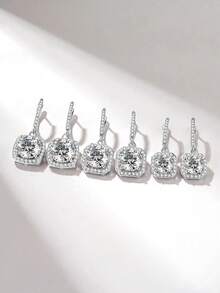 XUJIA 1對女士Halo莫桑石圓環耳環 925純銀垂墜耳墜 生日珠寶禮物，6.5mm/8mm/9mm莫桑石搭配Halo CZ - 銀色 - 查看 9
