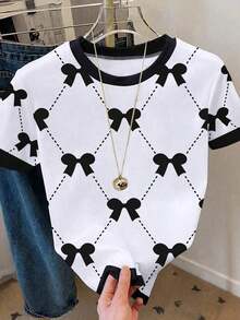 Camiseta de manga corta con cuello redondo, versátil y casual para mujer de , adecuada para el Día de San Valentín. - Multicolor - Ver 3