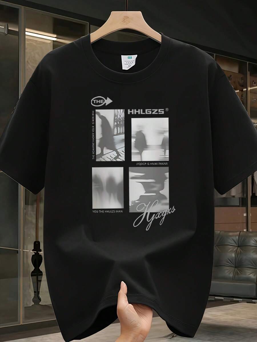 Camiseta de manga corta para hombre, de punto grueso, con estampado puro y de moda, nuevo estilo casual de verano, ajuste holgado, prenda superior versátil en tallas grandes (18)