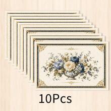 1 pieza Mantel individual de lino con estampado floral, tapete para desayuno, posavasos de café, base para tazón, accesorio de cocina, fácil de limpiar, apto para el hogar, restaurante, decoración del comedor, regalo festivo, regalo para amigos, juego de múltiples piezas - Multicolor - Ver 15