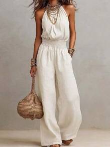 Whisper Row  Women's New Sleeveless Linen Cross-Border European And American Women's Halter Jumpsuit - White - View 8