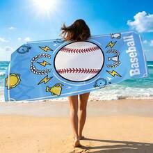 1 pieza Toalla de playa con tema de béisbol, manta de playa de microfibra ultrasuave impresa, disponible en varios tamaños, ligera, adecuada para nadar, acampar, deportes, playa o gimnasio, accesorios de playa | Toalla de playa moderna | Alfombra de playa duradera - azul - Ver 1