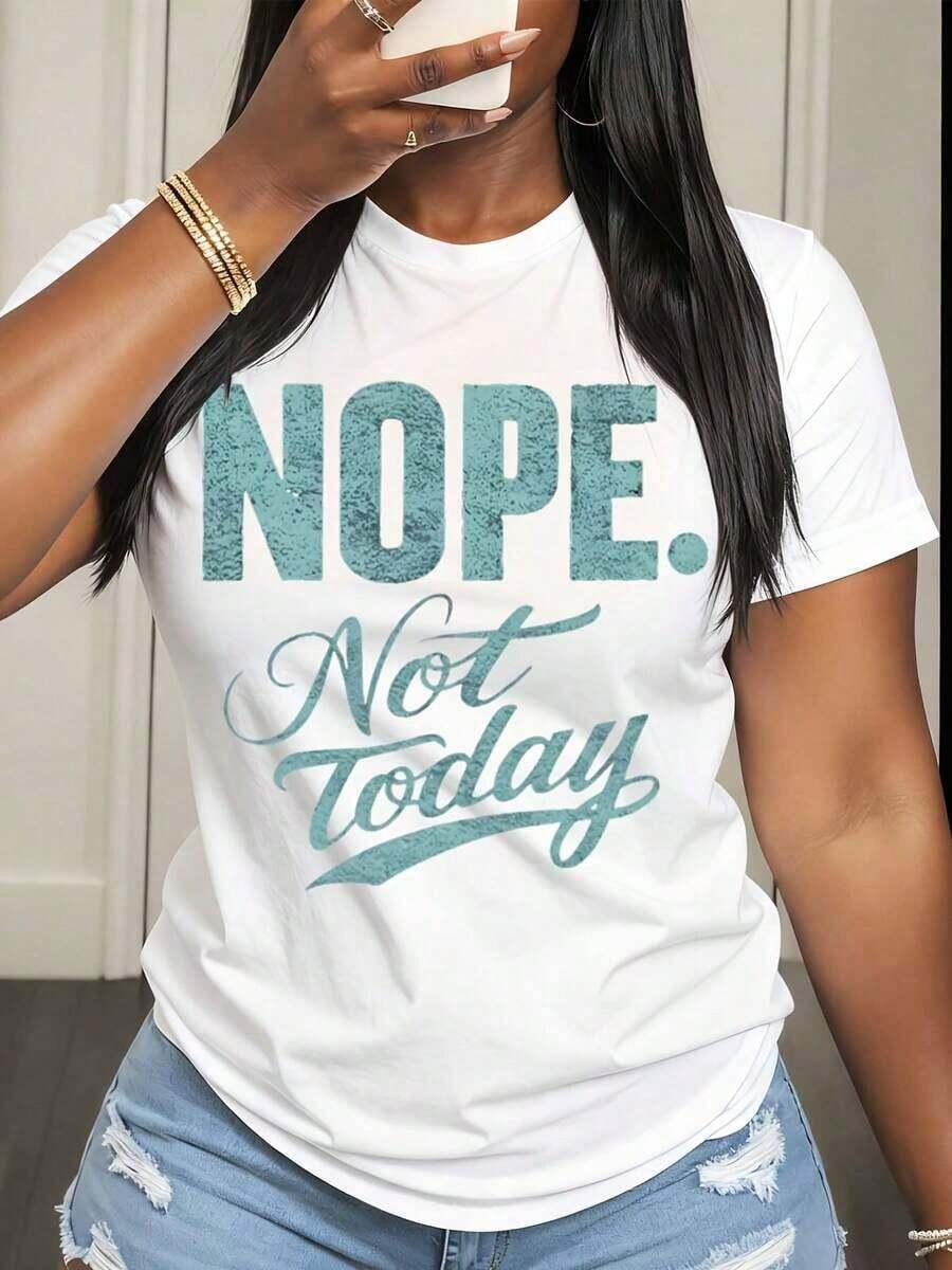 Camiseta Casual para Mujer con Estampado Gráfico 'Nope Not Today' para Uso Diario y Actividades de Ocio - Blanco - Ver 1
