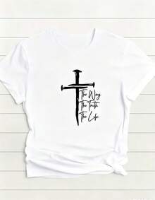 3-Piece Summer Set, Streetwear Combination, Oversized Round Neck Top For Daily Outings, Camping, Concerts, Hip-Hop, Rock, And Rap Events, Casual Regular Short Sleeve In Black And White, Modern And Stylish, Women's Round Neck T-Shirt, Casual And Comfortable, Spring/Summer Clothing For Women. - 白色 - 查看 2