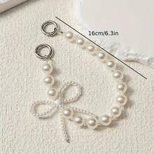 Dây đeo điện thoại đính ngọc trai hình nơ thanh lịch, dây đeo cổ tay đính hạt. - trắng - Xem 5
