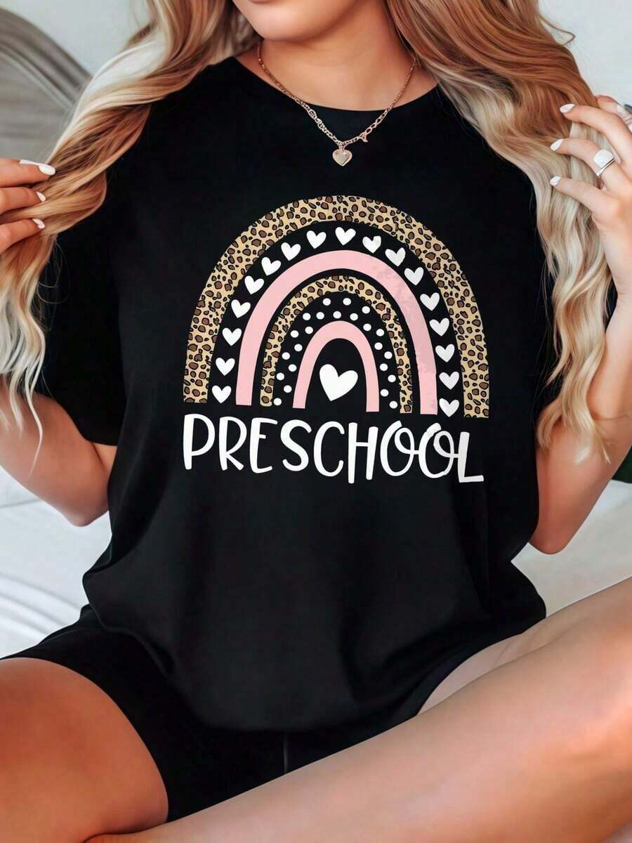 Camiseta de Mujer con Estampado de Leopardo, Camiseta Gráfica para Preescolar, Opciones en Blanco y Negro, Camisetas Casuales para Uso Diario, Tops de Verano, Camisetas Gráficas, Conjuntos de Verano para Mujer, Camisetas Cortas para Mujer, Camisetas Vintage de Algodón, Ropa Linda para Mujer, Playera Holgada para Mujer - Negro - Ver 1