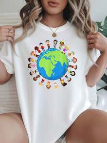 Camiseta de Mujer con Diseño Unity, Opciones en Blanco y Negro, Estampado de Personajes Terrestres y Diversos, Camisetas Casuales para Uso Diario, Tops de Verano, Camisetas Gráficas, Conjuntos de Verano para Mujer, Camisetas Cortas para Mujer, Tops Vintage de Algodón, Ropa Linda para Mujer, Playera Holgada para Mujer - Blanco - Ver 7