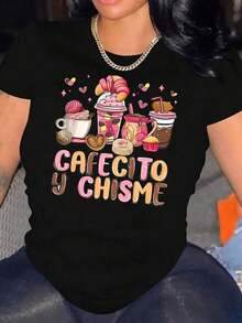 Women's Cotton T-Shirts With Minimalist Dessert Print,  Short-Sleeved T-Shirt For Women, Casual Sporty T-Shirt For A Comfortable Summer Outfit During Vacation >Clothing - 黑色 - 查看 7